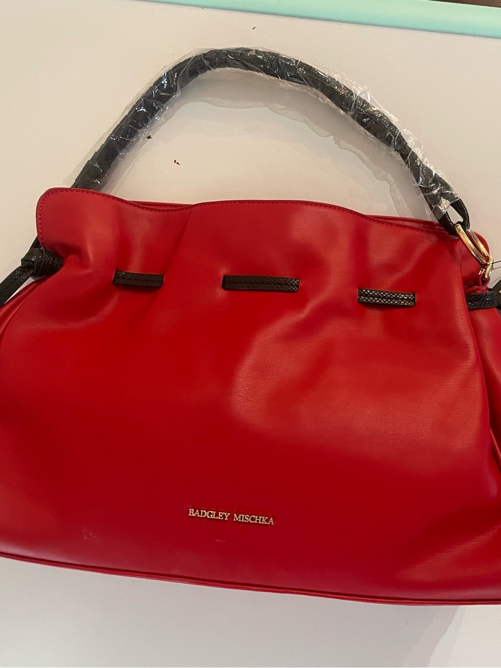 Badgley Mischka Red Shoulder Bag with Black Handles